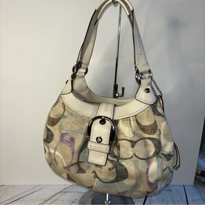 Coach Soho Linen Lynne Multi-color Optic Art Hobo Bag F16590 Sv/mc